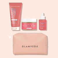 Glamveda 2% Kojic Acid Trio Facewash, Serum & Cream With Pouch – Brightening, Hydrating & Acne Scar Treatment | Fades Dark Spot |, Evens Tone & Promotes Clear and Glowing Skin