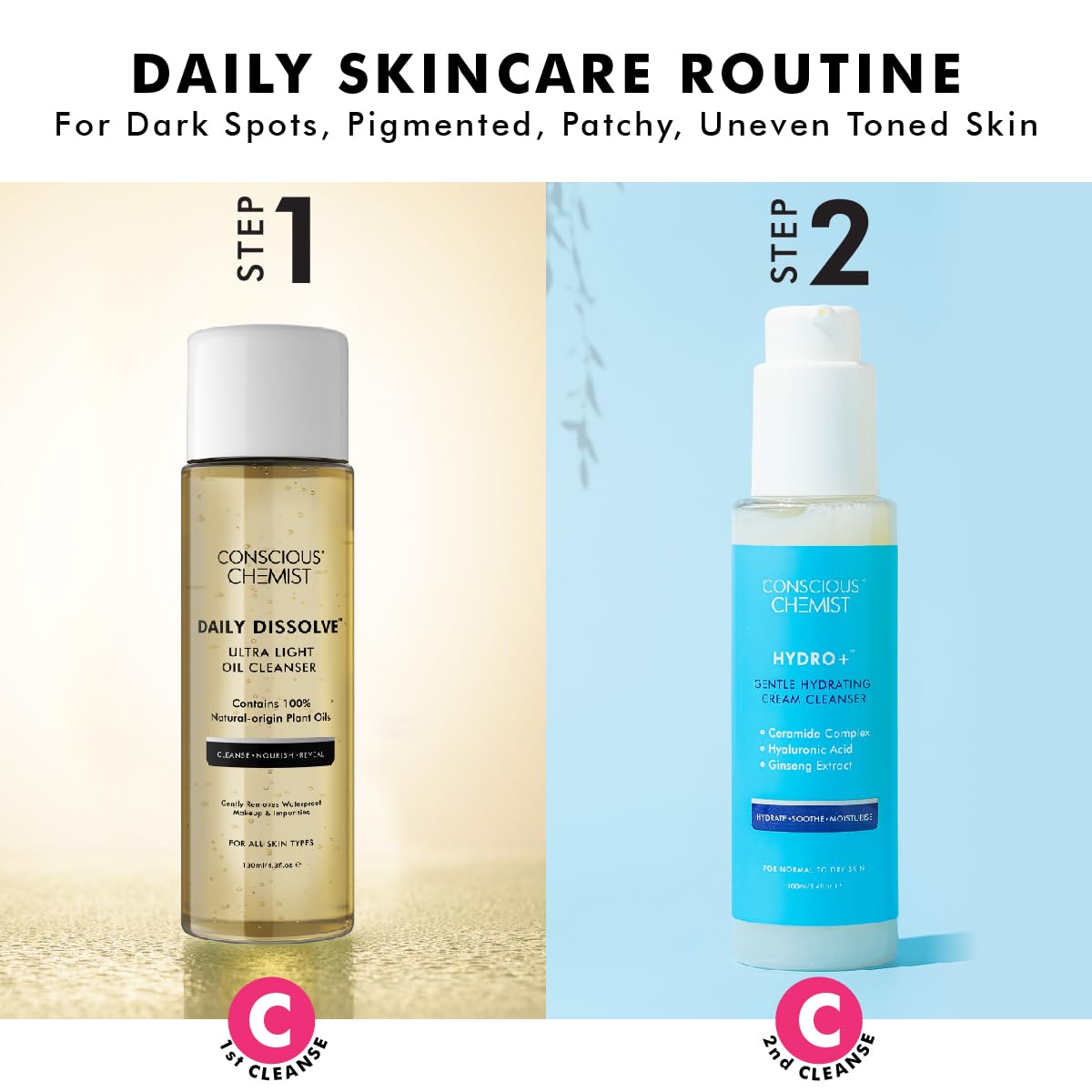 Conscious Chemist® Energizing Double Cleansing Kit | 230ml | Oil Cleanser for Face, Face Wash for Dry Skin for Women & Men, Cleanser with Natural Oils, Treats Dull & Dehydrated Skin (Pack of 2)