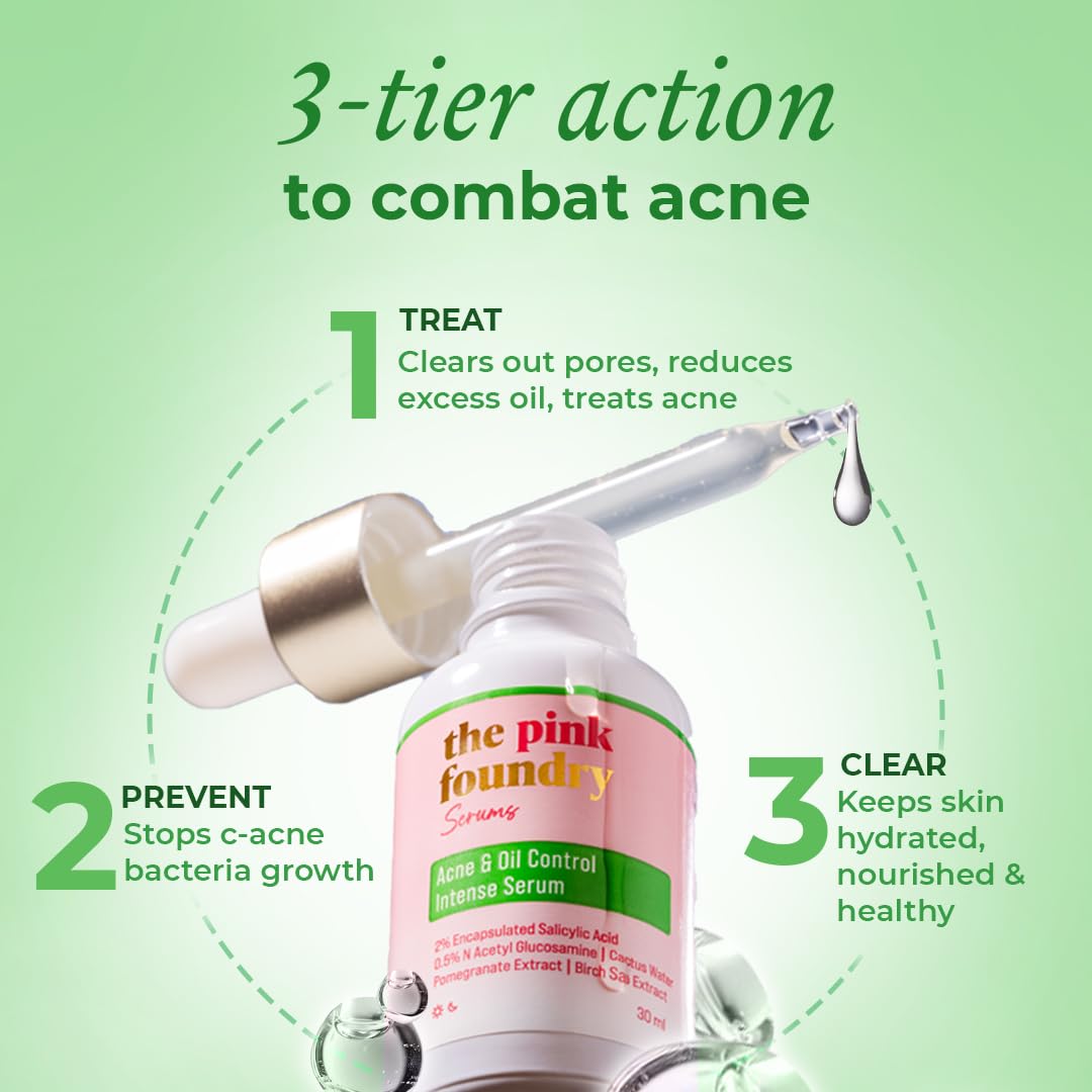 The Pink Foundry Acne & Oil Control Intense Serum with 2% Encapsulated Salicylic Acid | Stops C-Acne Bacteria Growth | Fights Active Acne & Prevents Future Breakouts | Clears Pores & Controls Excess Oil | 30ml