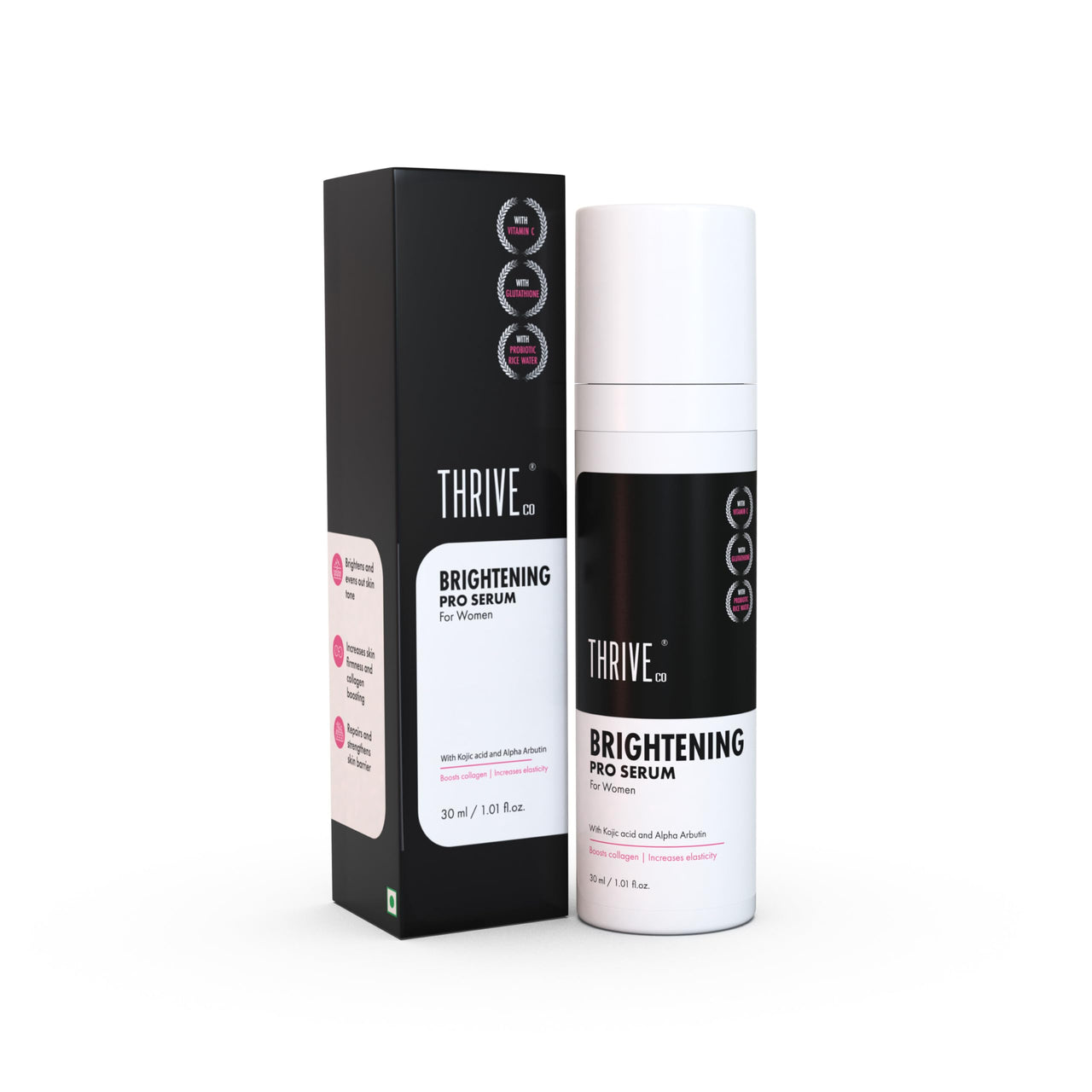 ThriveCo Skin Brightening PRO Serum For Women with Probiotic Rice Water, Vit C, Kojic Acid, Alpha Arbutin & Glutathione | Anti-ageing, Boosts Collagen, Clears Skin & Removes Dark Spots | 30ml