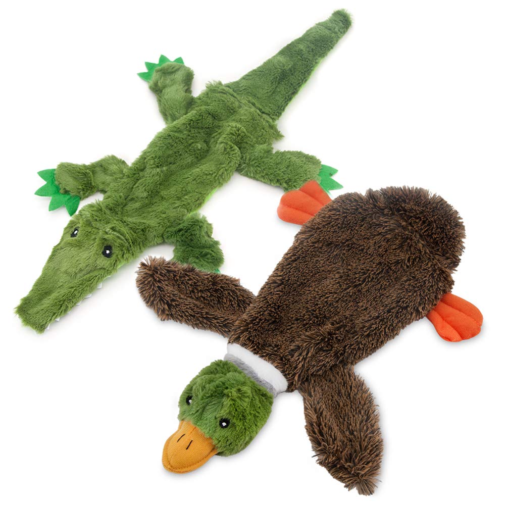 Best Pet Supplies 2-in-1 Stuffless Squeaky Dog Toys with Soft, Durable Fabric for Small, Medium, and Large Pets, No Stuffing for Indoor Play, Holds a Plastic Bottle - 1Wild Duck, Alligator, Large Multicolor/Alligator & Wild Duck