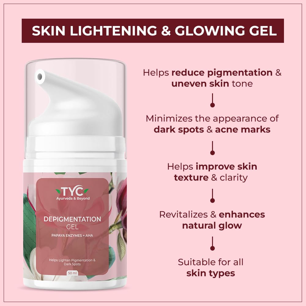 TYC - TRUST YOUR CHOICE Depigmentation Gel with 4% AHA and Papaya Enzymes, Reduces Pigmentation, Dark Spots, and Acne Marks, Glass Skin Effect, For Unisex, Pack of 1 (50 ml)
