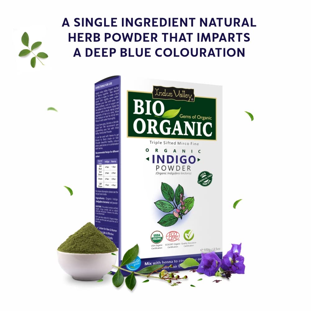 INDUS VALLEY Organic Indigo Powder | Indigofera tinctoria & Hair growout Oil, (100g + 100ml)