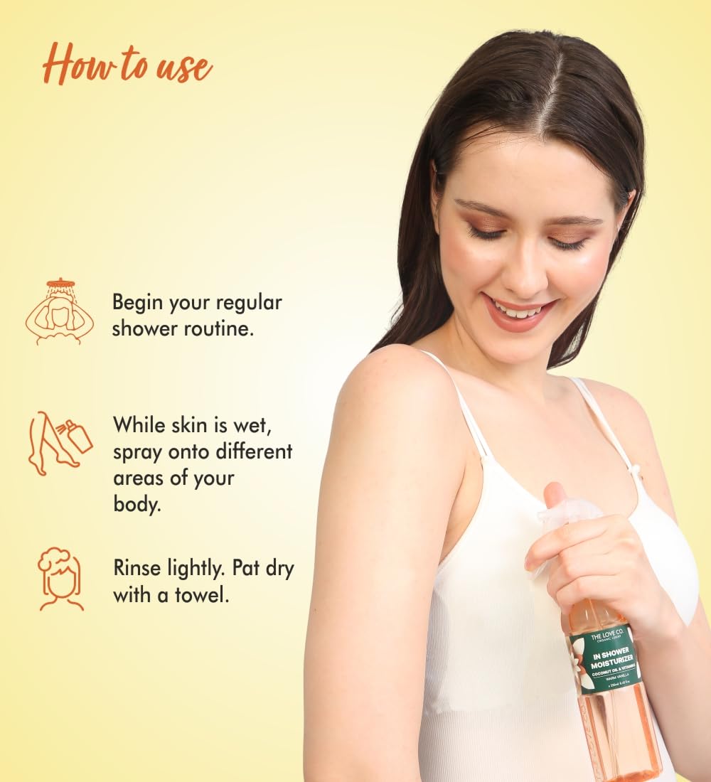 THE LOVE CO Warm Vanilla In-Shower Moisturizer for Dry Skin - Anti-Blemish, Even Skin Tone, 100% Natural, Non-Greasy Formula, Suitable for All Skin Types, Luxurious Skincare (250ml)