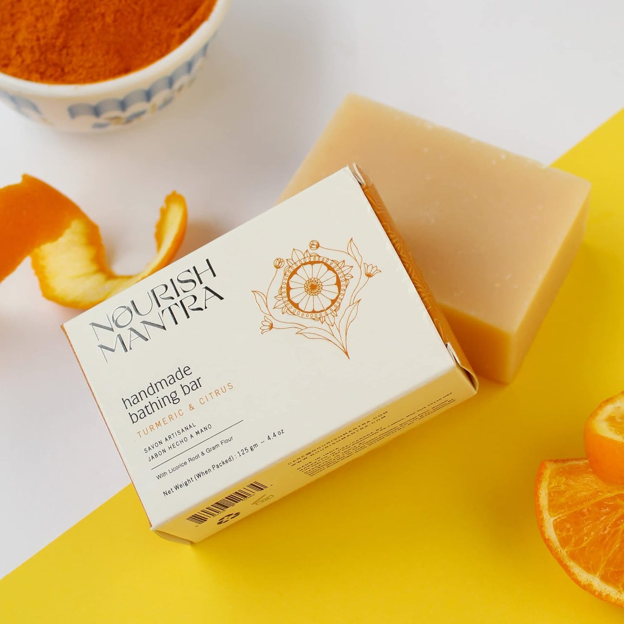 Nourish Mantra turmeric & citrus handmade bathing soap/made with natural & organic ingredients/for men & women/suits all skin types (125 gm)