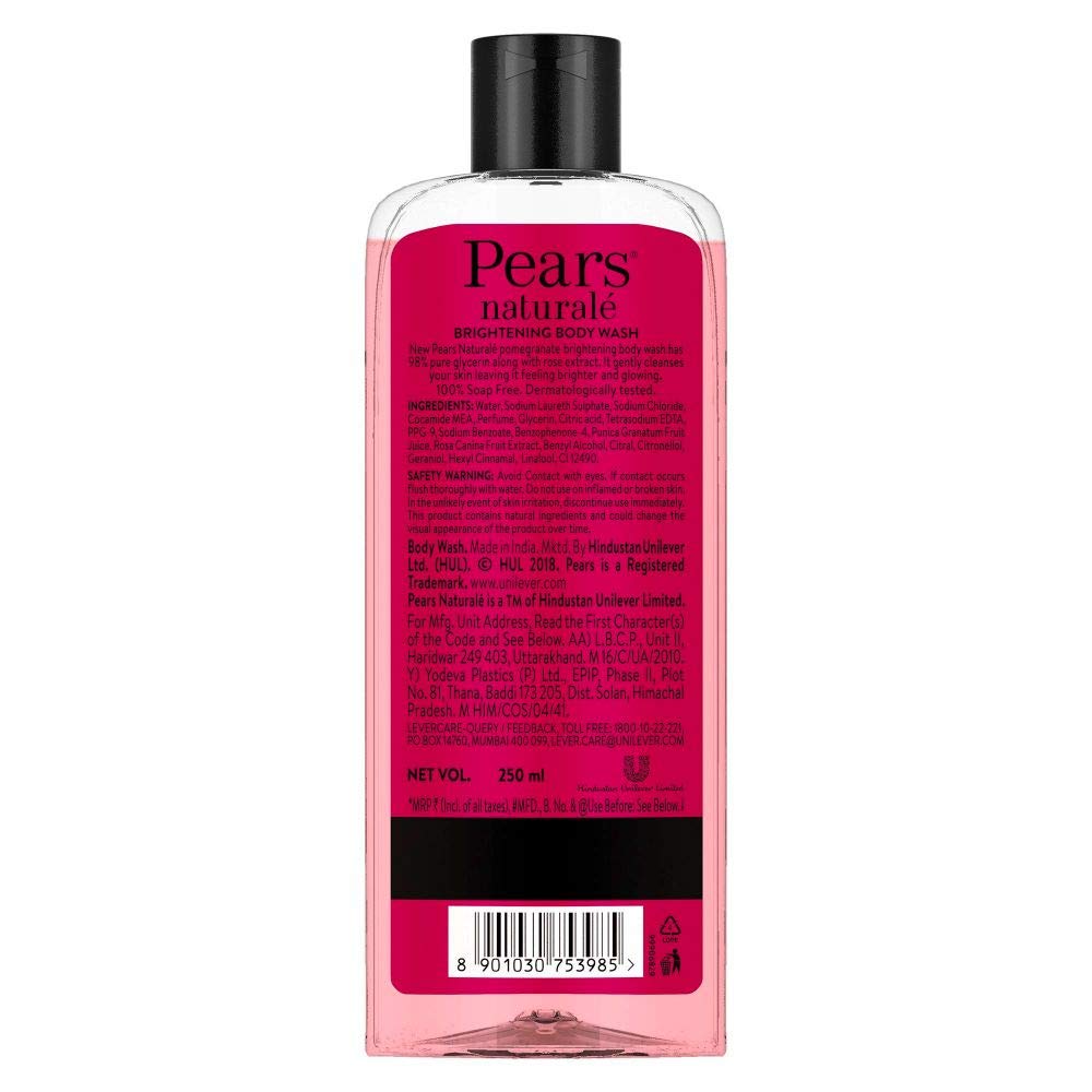 Pears Pure & Gentle Shower Gel SuperSaver XL Pump Bottle, 750 ml & Pears Naturale Brightening Pomegranate Bodywash, 250 ml