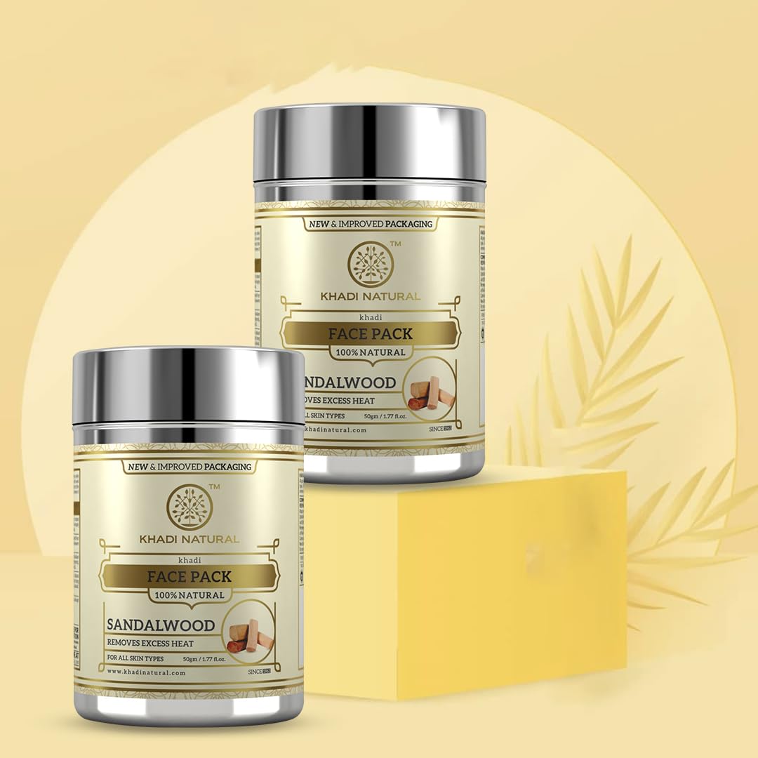 Khadi Natural Sandalwood Herbal Face Pack | Face Pack for Controlling Oil | Natural Face Pack for Acne | Herbal Face Pack for Glowing Skin | Suitable for All Skin Types | |Pack of 2 | (50*2) (100 gm)
