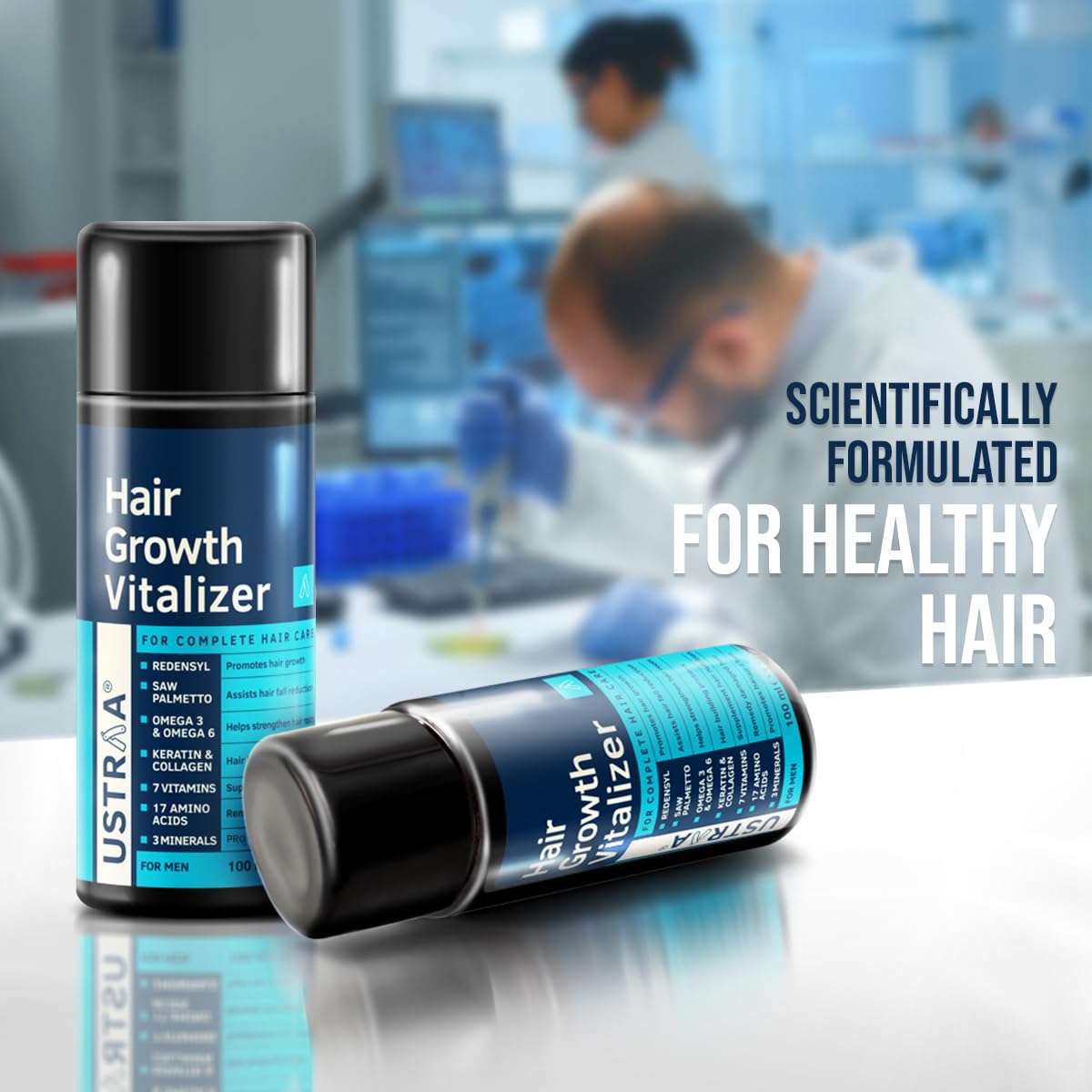 USTRAA Hair Growth Vitalizer 100ml- Set Of 2 – Clinically Tested | Hair Oil With Redensyl, Saw Palmetto, Vitamins, Amino Acids, Keratin, Wheatgerm & Jojoba Oil