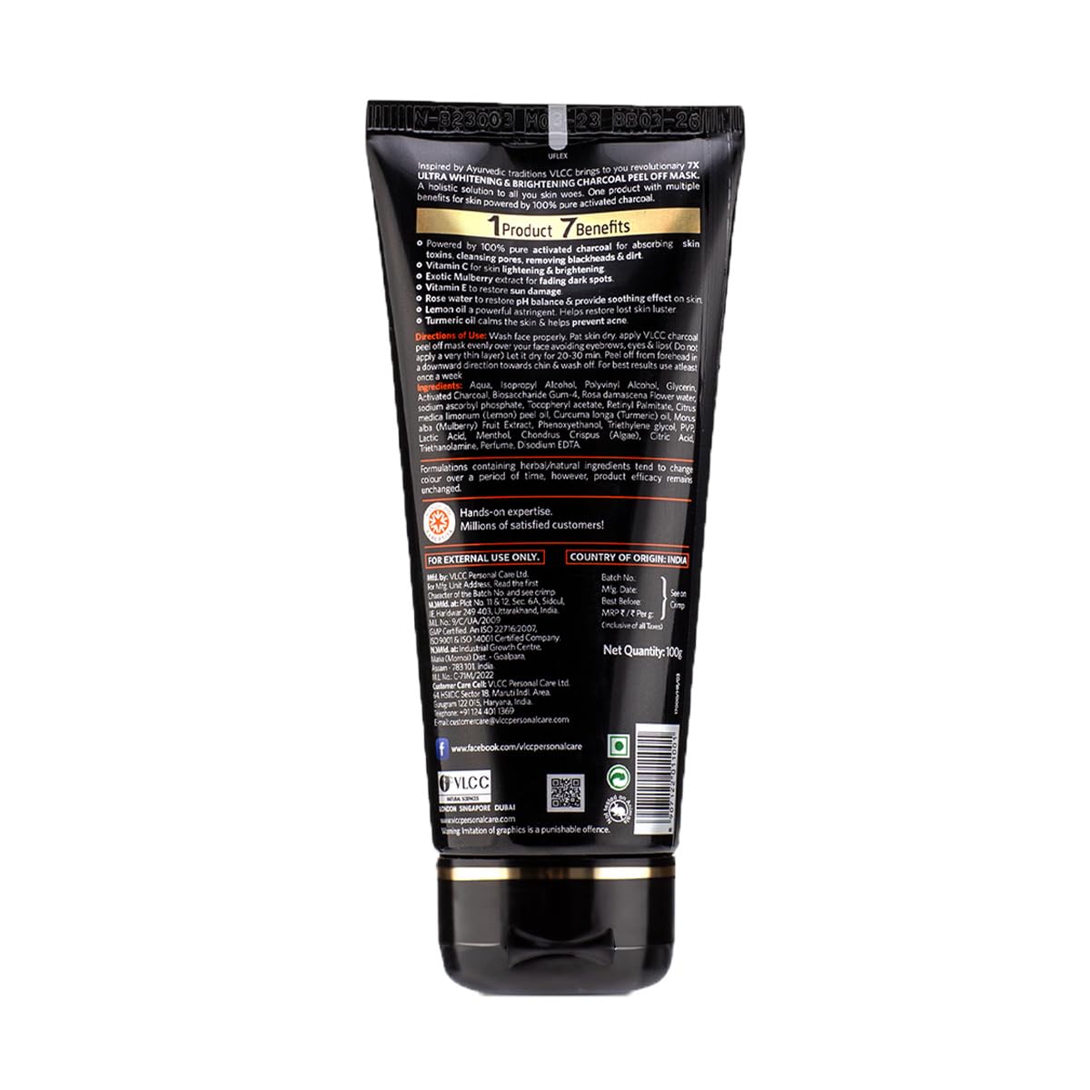 VLCC 7X Ultra Whitening & Brightening Charcoal Peel Off Mask - 100g X 2 | Vitamin E, & Lemon Peel Oil | Deep Cleanses & Reduces Blackheads, & Dark Spots