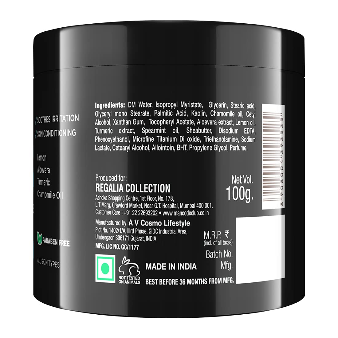 Mancode After Shave Balm (100gm) | Post Shave Treatment | Soothes Skin Irritation | Hydrating Closes Pores | Lemon Oil Aloe vera Turmeric Chamomile Oil No Alcohol (Pack of 1)