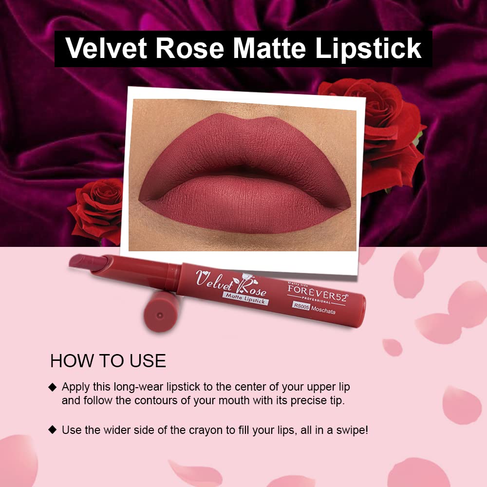 Forever52 Daily Life Velvet Rose Matte Long Lasting Crayon Lipstick (Enriched With Rose Oil) Hydrating And Long-Lasting Matte Lip Color Bold And Silky Matte Finish Look - (Brown)