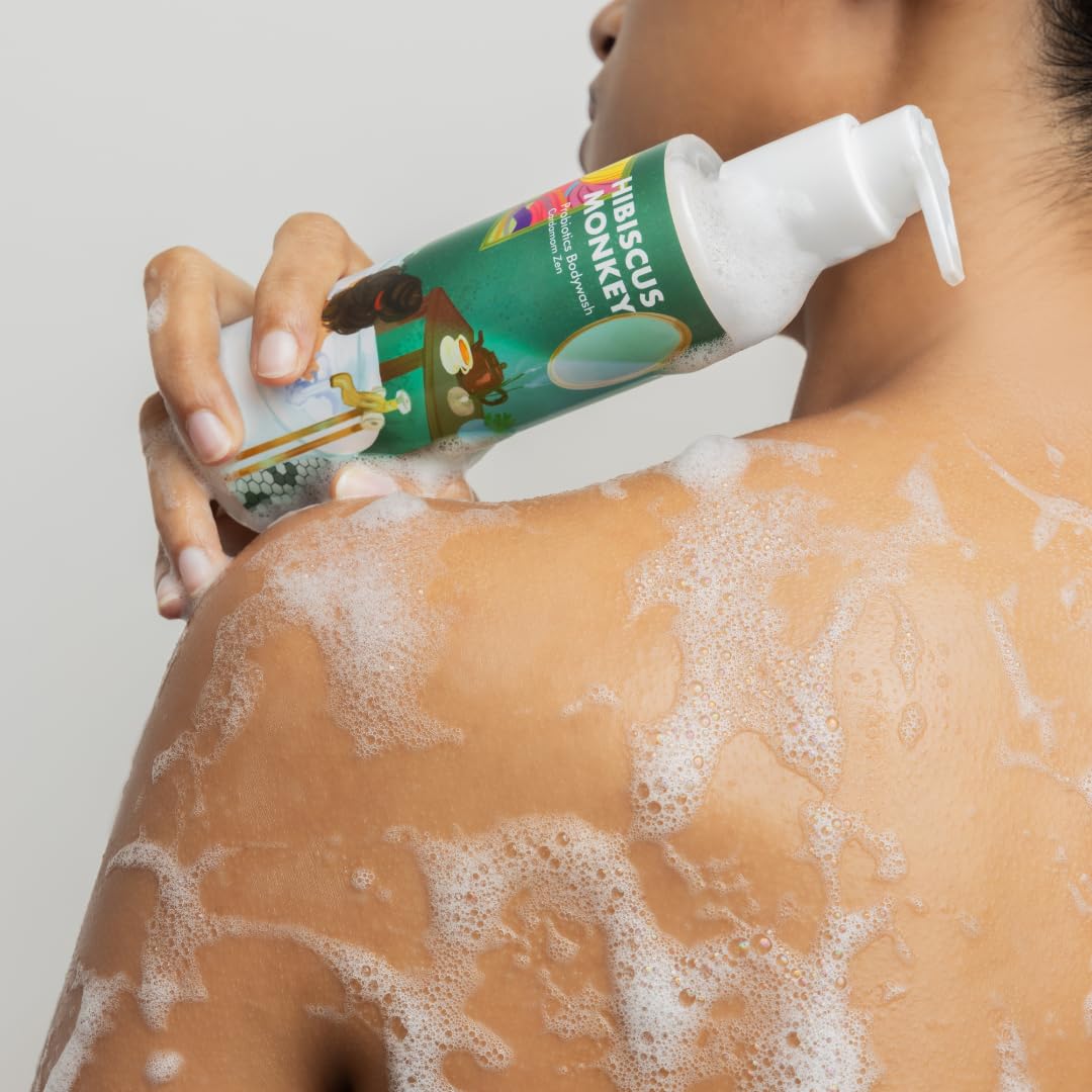 HIBISCUS MONKEY Probiotics Body Wash|100% Plant Derived|Sensitive Skin Friendly, Dermatologist Tested, Ph Balanced|Artificial Fragrance Free, No Synthetic Surfactants, No Sles/Sls, Paraben Free|200Ml