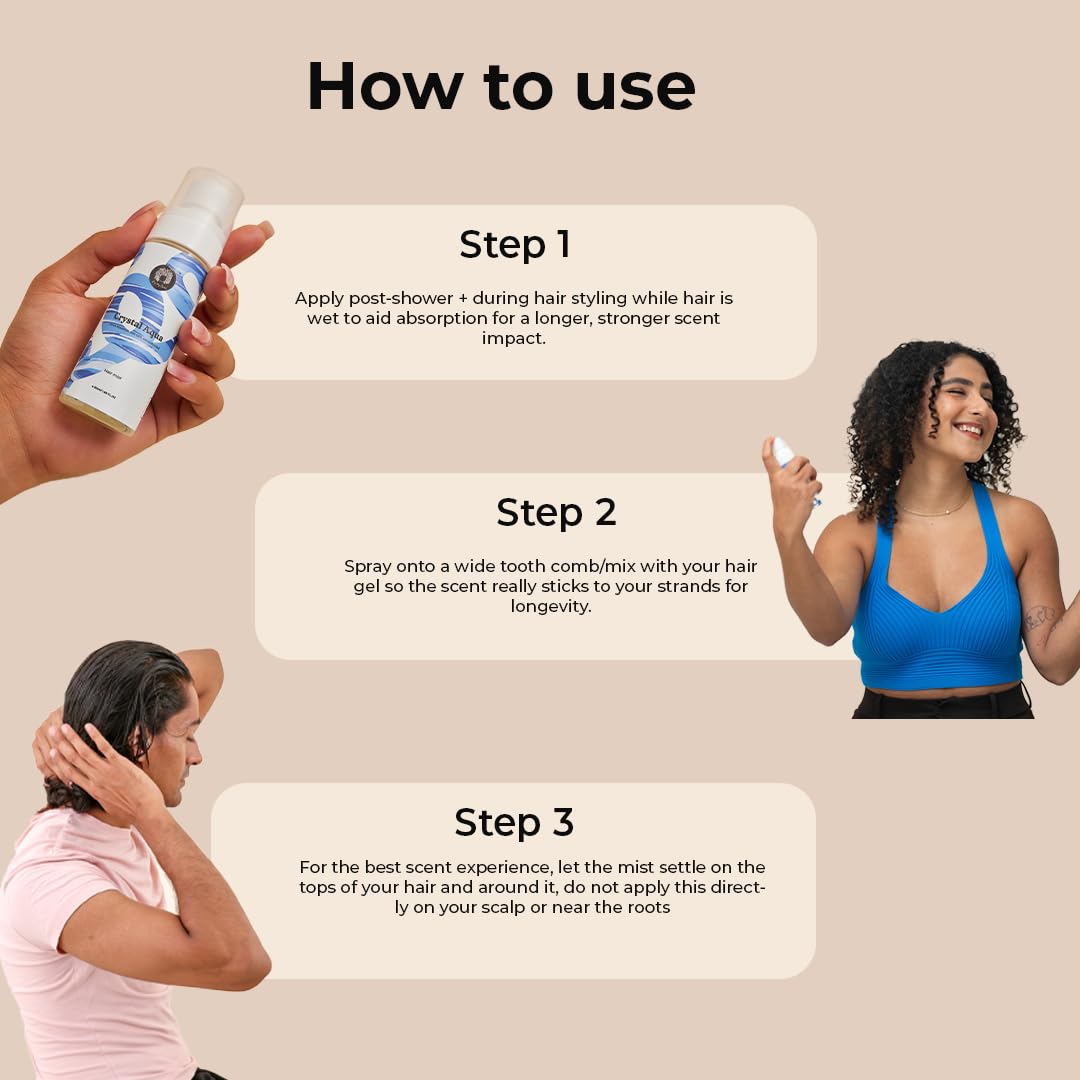 Fix My Curls Hair Mist Fragrance | Crystal Aqua Scent | Notes of Cirtus, Salt, Musk |Alcohol Free & Unisex | 50ml