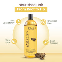 Rey Naturals Cold Pressed Virgin Castor Hair Oil | Arandi Tel | For Hair Growth, Nail cuticles, Eyelash & Eyebrows | Hydrates Skin & Reduces Wrinkles | Suitable For All Hair Types - 750ML