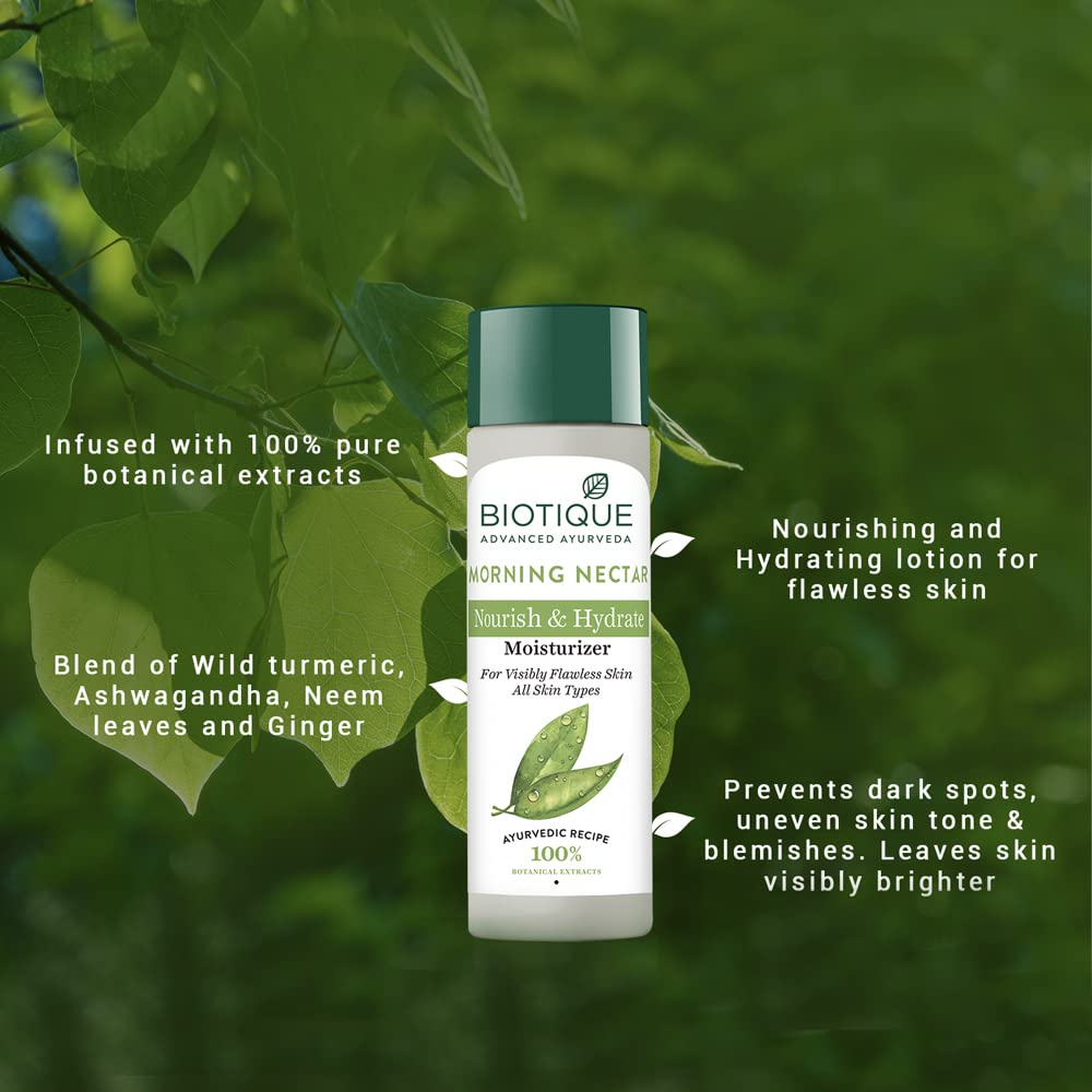 Biotique Morning Nectar Flawless Skin Moisturizer Cream | Prevents Dark Spots, Blackheads And Blemishes | Visibly Flawless Skin | Nourishes And Hydrates Skin| All Skin Types | 120Ml (Pack of 4)