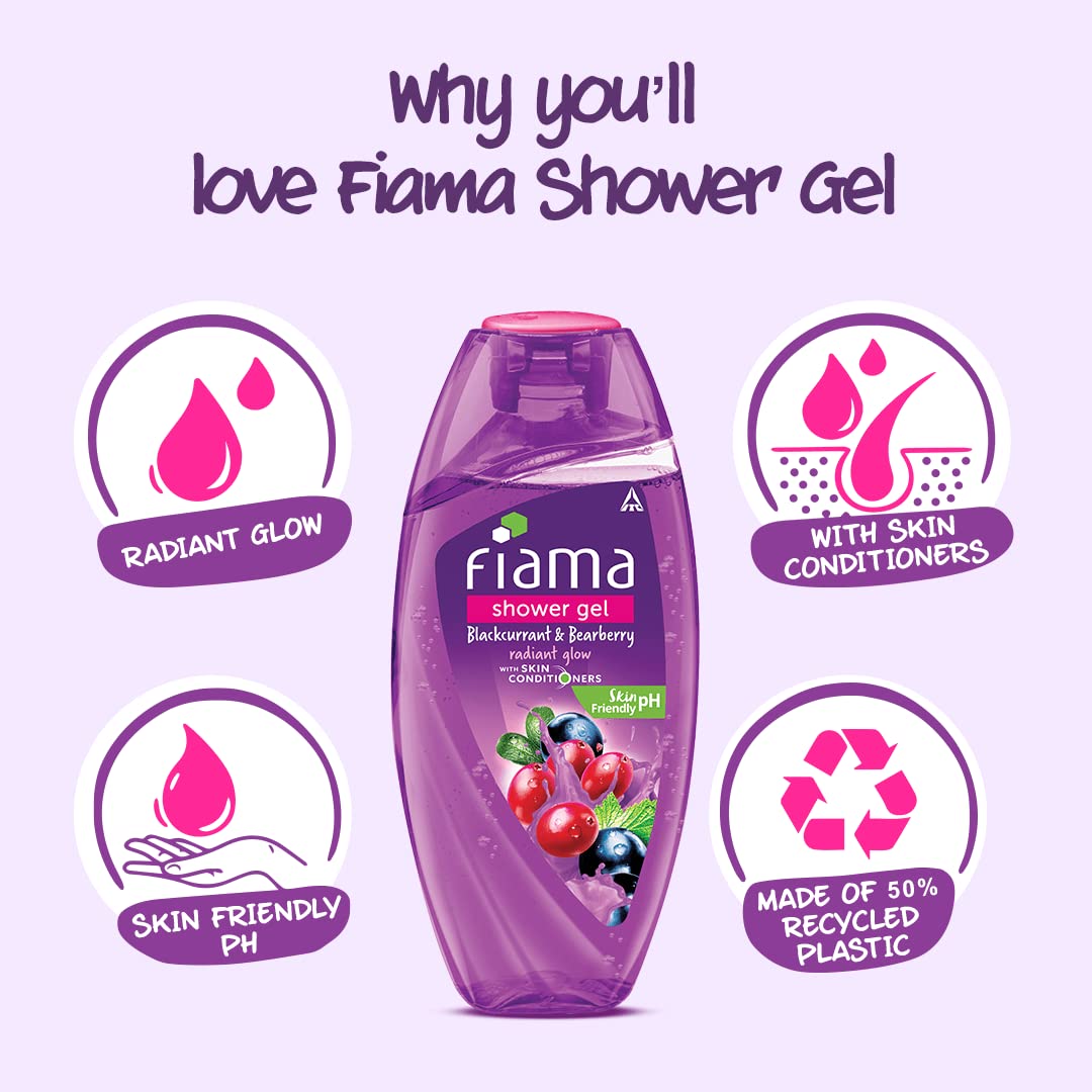 Fiama Body Wash Shower Gel Blackcurrant & Bearberry, 250ml, Body Wash for Women & Men with Skin Conditioners for Radiant Glow, Suitable for All Skin Types