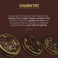 Golden Tips Luxury Tea Gift Pack, 3 Flavor Chai Sampler with Masala, Ginger & Kadak Chai, Exquisite Packaging for Festive Gifts, Weddings, Birthdays & Celebrations