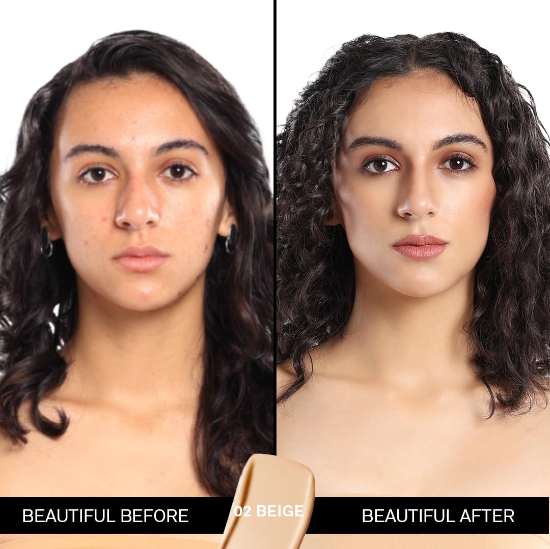 FLiCKA The Base Story Cream Foundation for Face Makeup 8.5gm | Medium to High Coverage | Waterproof & Long Lasting | Smooth & Matte Finish with SPF | All Skin Types | 02 Beige