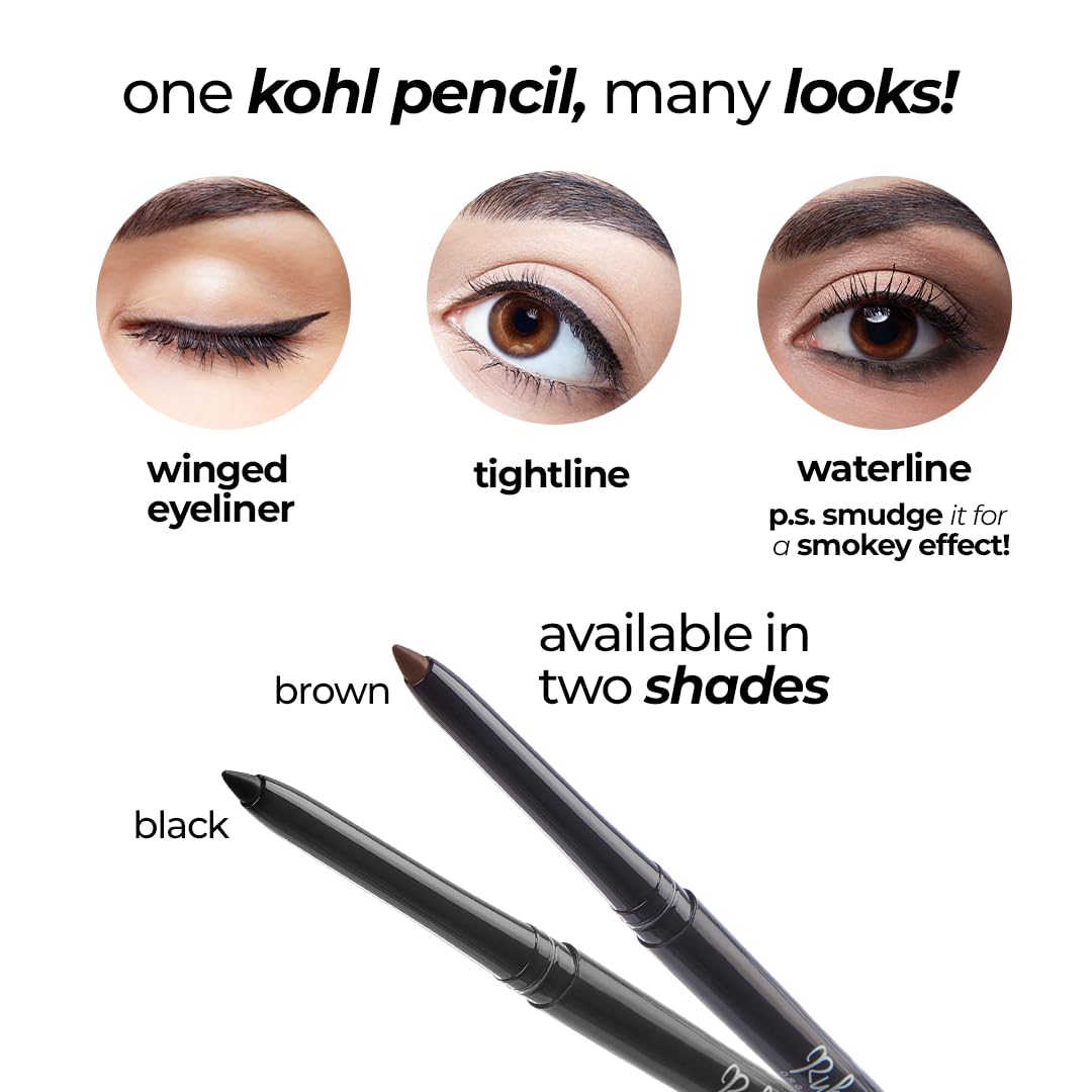 Ruby's Organics Kohl Eyeliner Beauty Gift Kit for Women- with In-Built Smudger,Extra Smooth & Long Lasting Kajal,Organic Eye Makeup,100% Natural,Black & Brown-0.35g each- Combo Pack of 2,Solid