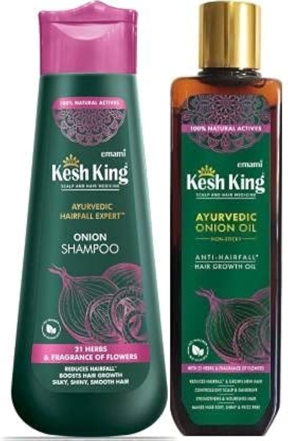 Kesh King Ayurvedic Onion Shampoo with 21 Herbs, Reduces Hairfall & Boost Hair Growth, 300ml And Ayurvedic Onion Oil 100ml