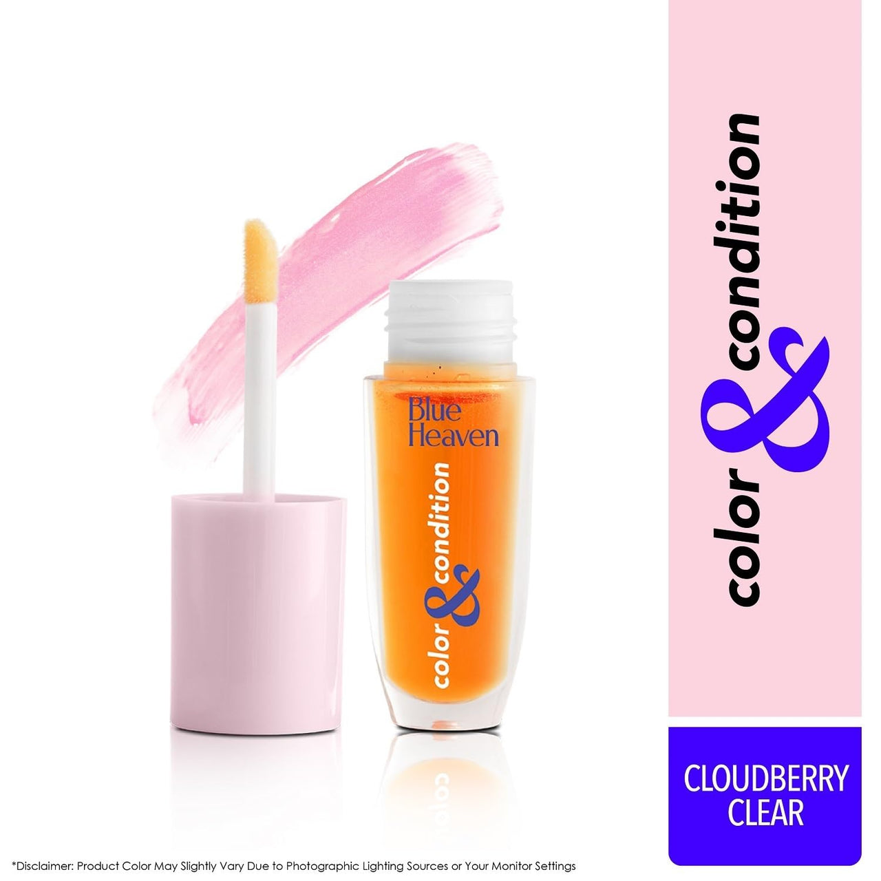Blue Heaven Color & Condition tinted lip oil for women, lip gloss infused with Cranberry, Raspberry & Hazelnut oil, Hydrating & Softening - Cloudberry Clear, 4.2ml