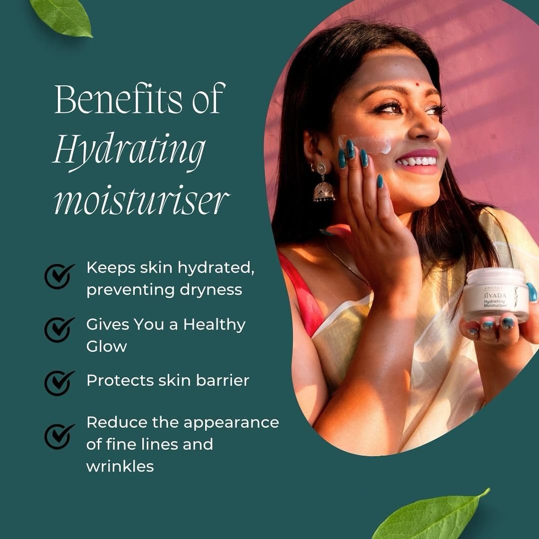 Jivada Hydrating Moisturizer with Glutathione & HA | Protects Skin Barrier | Niacinamide & Ceramides|Hydrated Skin |All Skin Types | For Women & Men | Sulphate & Paraben Free | 50g