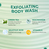 Moody AcneXpert 2% Salicylic Acid%, 5% Niacinamide & Green Tea Body Wash | Prevents Body Acne & Deeply Cleanses skin | Paraben & Sulphate free | Suitable for all skin types | Body Shower Gel 200ml