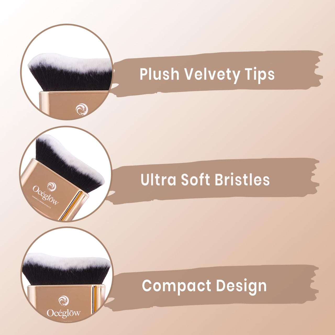 Oceglow Kabuki Brush | Professional Multi-Tasking Makeup Brush | Soft Dense Bristles | Gold Color | Easy to Use for Powder, Foundation, Blush, Shadow, Bronzer & Body.