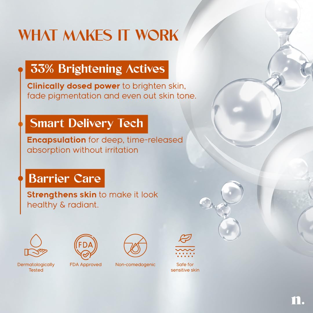 Numour Lit Happens Dual Brightening Serum 20ml| 33% Actives 15% Vitamin C+10% Niacinamide+ 2% TXA |Fades Dark Spots & Brightens|Dermat Tested, Sensitive Skin Safe| Face Serum For Men & Women