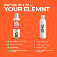 Elemnt Invisible Clear Zinc Sports Sunscreen SPF 50 with Broad Spectrum PA+++ | No White Cast | Waterproof Sunscreen for Beaches & Pool, All Outdoor Sports | Formulated for Prolonged Sun Exposure | Unisex | 100ml