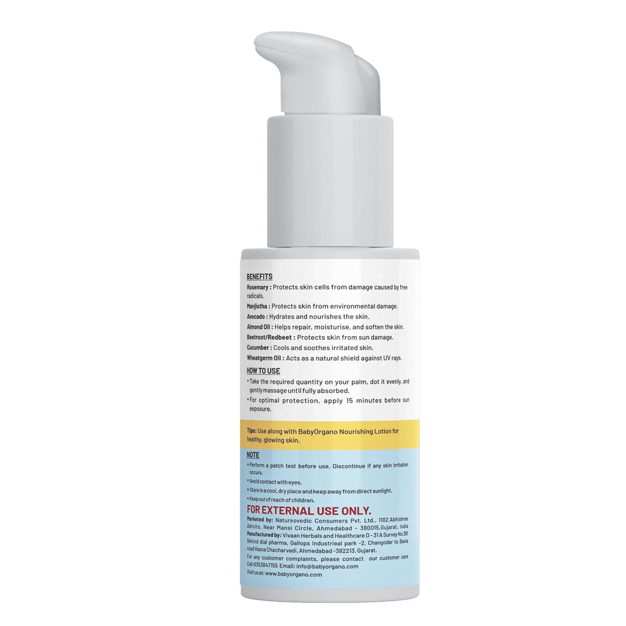 Babyorgano Natural Sunscreen For kids (2+ years) SPF 50 PA+++ UVA/UVB/Suits all Skin Type |Sun Protection |Deep Hydration 50gm (Pack of 1)