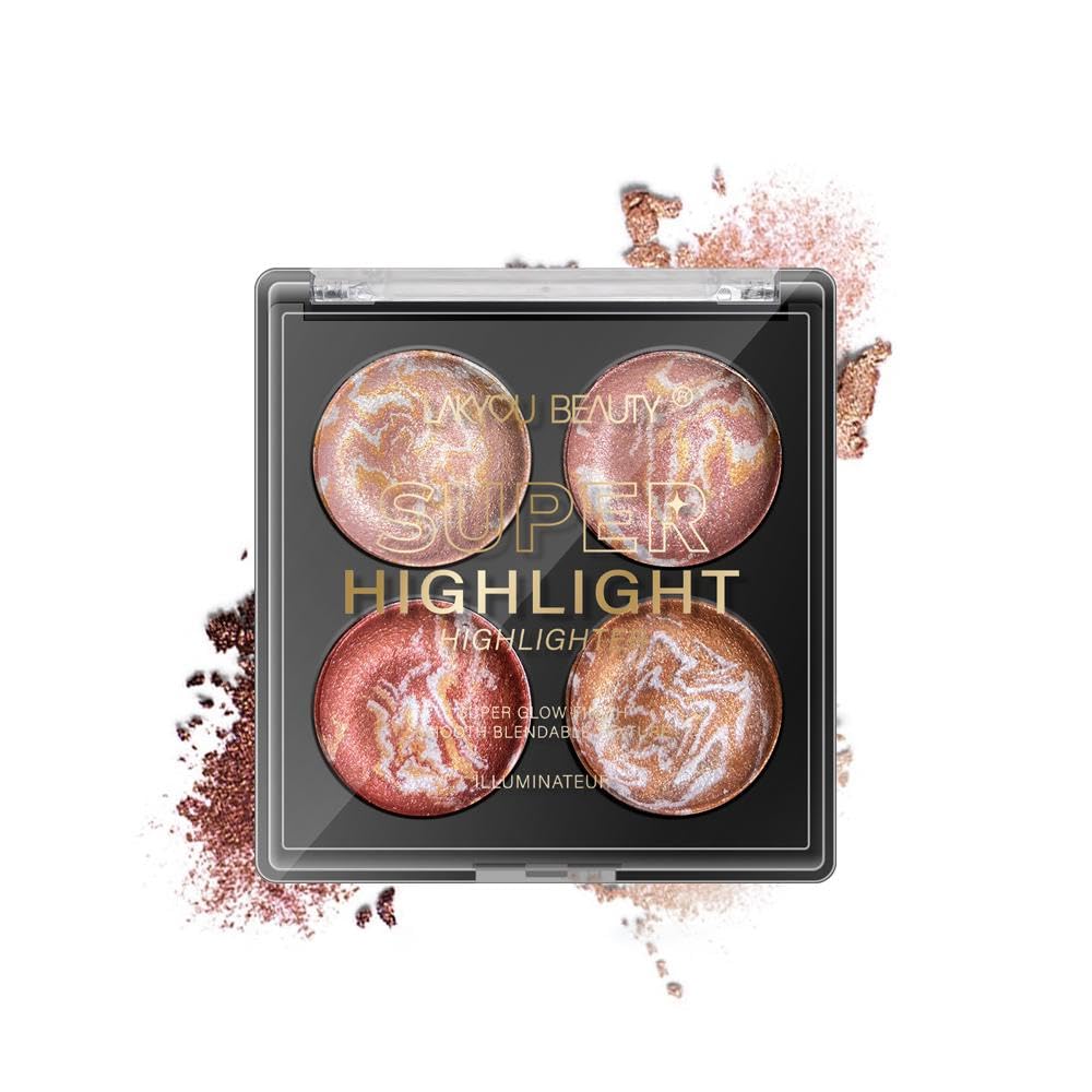 LAKYOU BEAUTY Super Highlight Highlighter | Multishade Highlighter Palette | Travel Friendly | Highly Pigmented | Easy to Blend | Long Lasting | Shade-03 | 15g