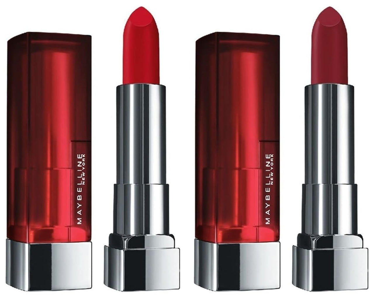 Maybelline New York Color Sensational Creamy Matte Lipstick, 640 Red Liberation, 3.9g and Maybelline New York Color Sensational Creamy Matte Lipstick, 695 Divine Wine, 3.9g