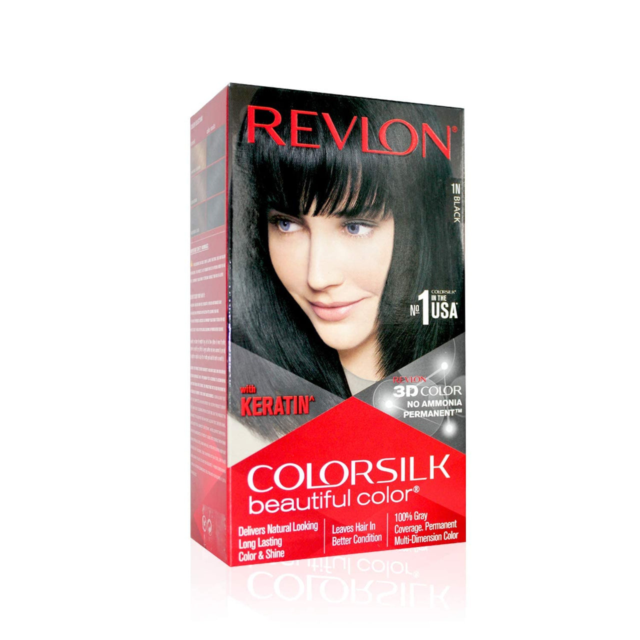 Revlon ColorSilk Permanent Hair Color For Women, Salon Perfect Hair Colour at Home with 100% Grey Coverage | Pro-Keratin & No Ammonia | Up to 8 Weeks of Colour | Shade - Black 1N (Pack of 1)