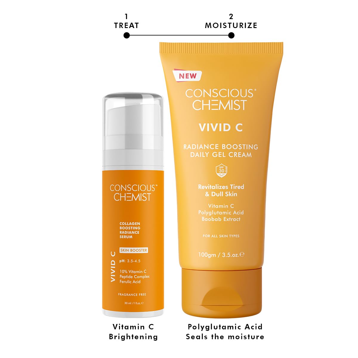 Conscious Chemist™ Vitamin C Face Cream SPF30 & 10% Vitamin C Face Serum (Advanced) With Ferulic Acid For Glowing Skin | Anti Aging, Skin Repair, Dark Circles, Fine Lines | All Skin Types | Pack Of 2