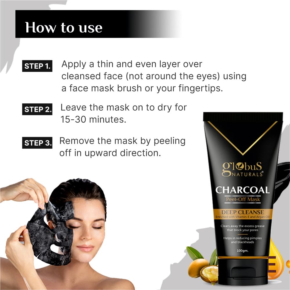 Globus Naturals Activated Charcoal Peel Off Mask Enriched with Vitamin-E and Argan Oil 100 gm
