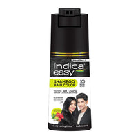 Indica Easy Do-It-Yourself Hair Color Shampoo Pump Pack with 5 Herbal Extracts and 100% Ammonia Free, Long Lasting Formula, 180 ML - Natural Black Colour (Gloves Included)