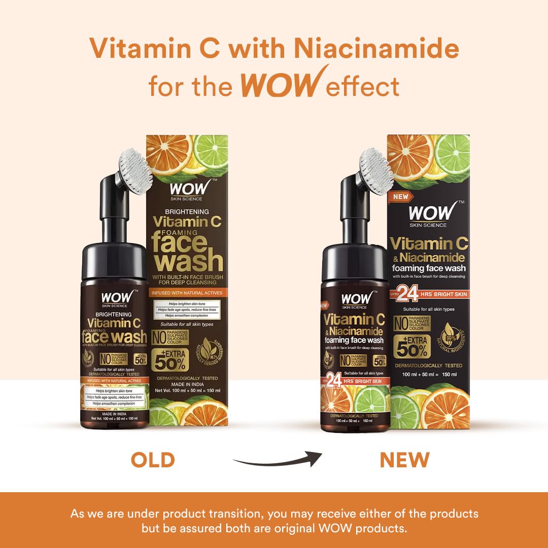 WOW Skin Science Caffeine Face Serum - Quick Absorbing - OIL FREE - Anti-Aging & WOW Skin Science Brightening Vitamin C Foaming Face Wash Combo