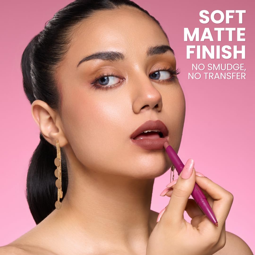 Typsy Beauty Twist & Pout 2-in-1 Lipstick & Lip Liner Infused with Jojoba Oil, Non-Drying Transfer-Proof Matte, 14-Hour Stay, Swipe Right 10, 0.8g + 0.2g