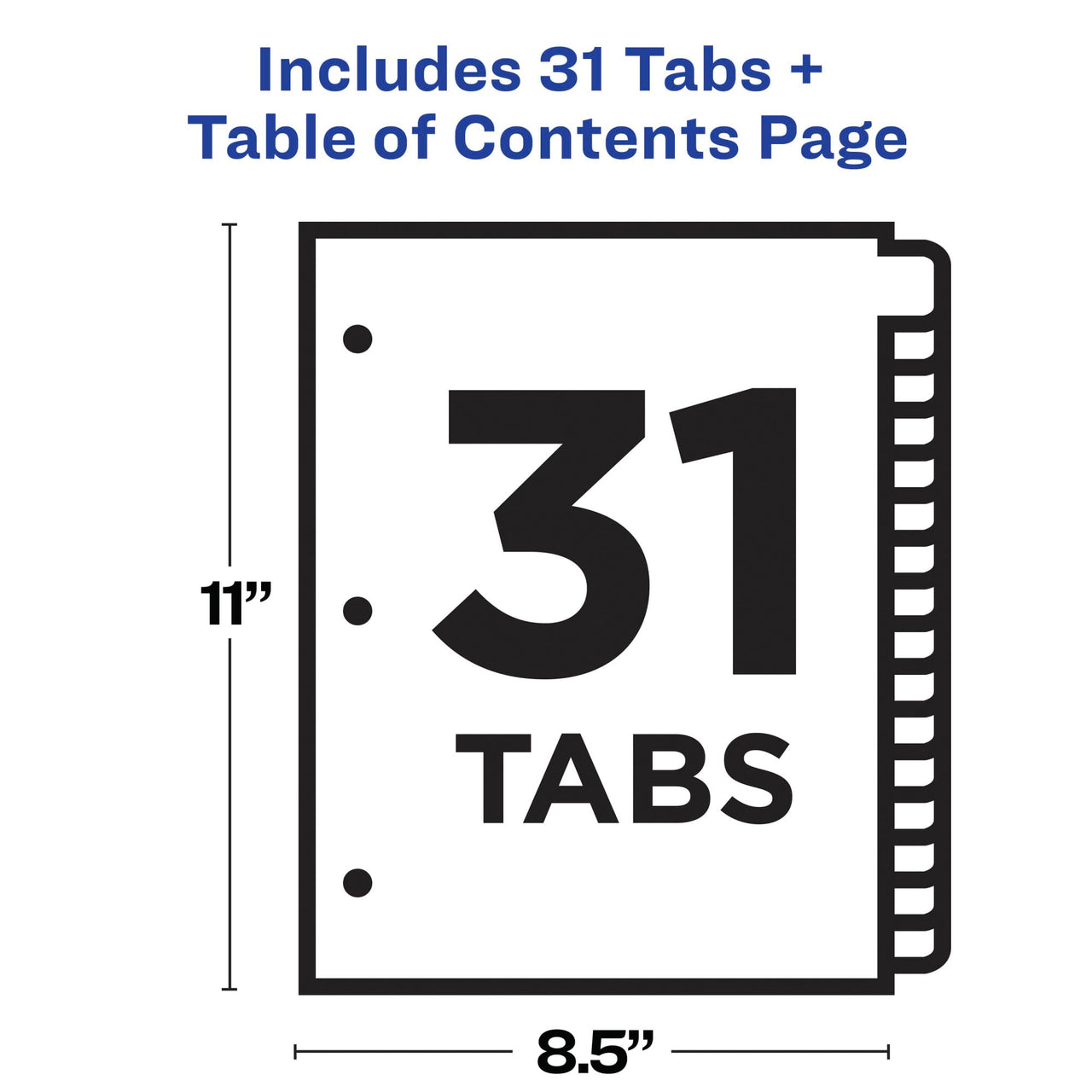 Avery 1-31 Tab Dividers for 3 Ring Binders, Customizable Table of Contents, Multicolor Tabs, 1 Set (11846)