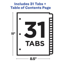 Avery 1-31 Tab Dividers for 3 Ring Binders, Customizable Table of Contents, Multicolor Tabs, 1 Set (11846)