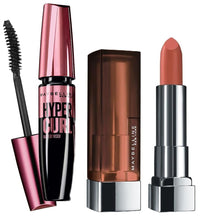 Maybelline New York Hypercurl Mascara Waterproof, Black, 9.2ml And Maybelline New York Color Sensational Creamy Matte Lipstick, 657 Nude Nuance, 3.9g