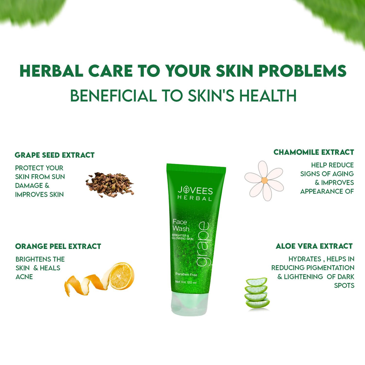 Jovees Herbal Grape Face Wash With Grape Seed & Orange Peel Extracts | For Brighter & Glowing Skin | Reduces Uneven Skin Tone & Fine Lines | For All Skin Types 120 ML (Pack of 2)