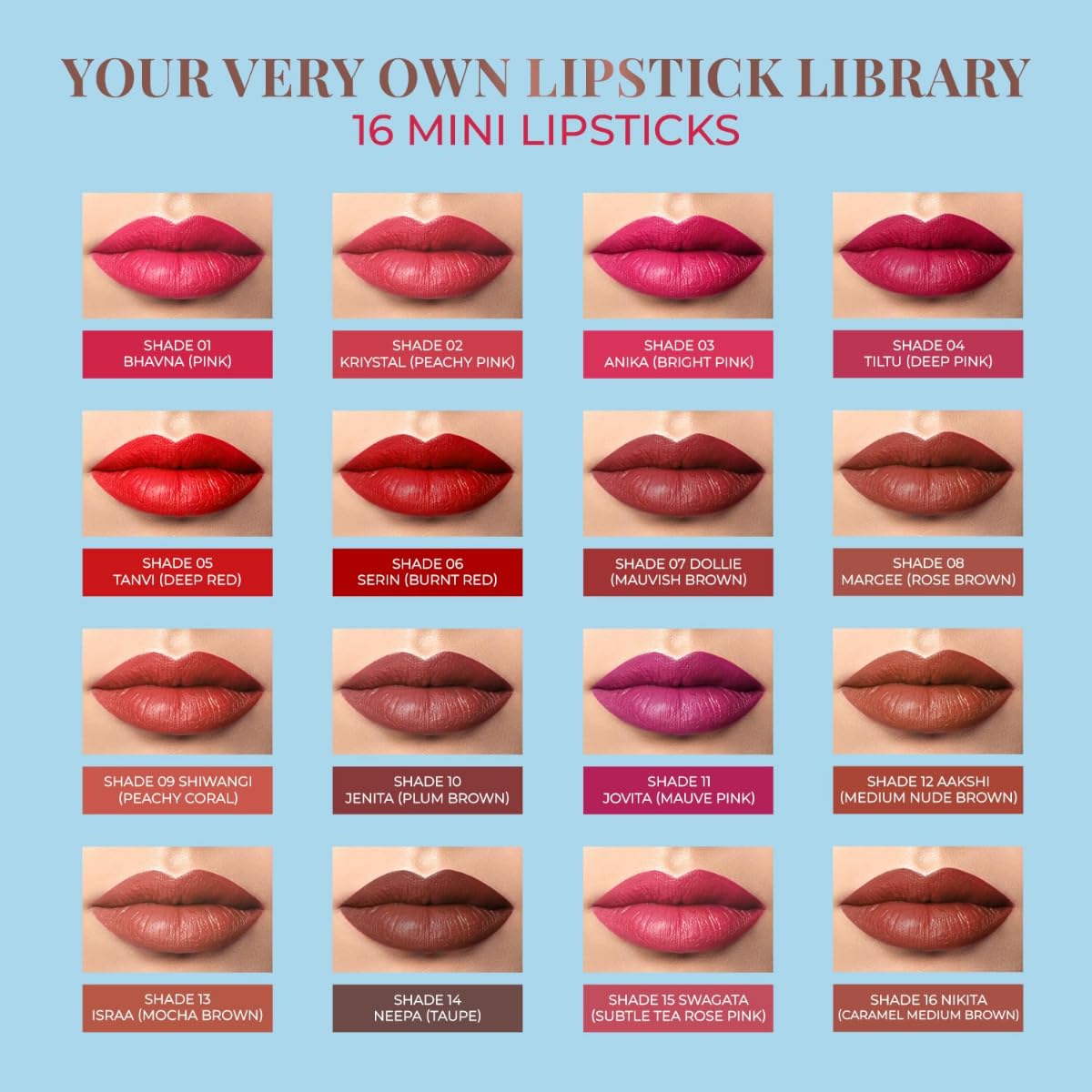 Just Herbs Ayurvedic Creamy Matte Micro Mini Lipstick Kit Lip Hydrating & Moisturizing, Lipsticks for Women Suitable All Indian Tones (Pack of 16)