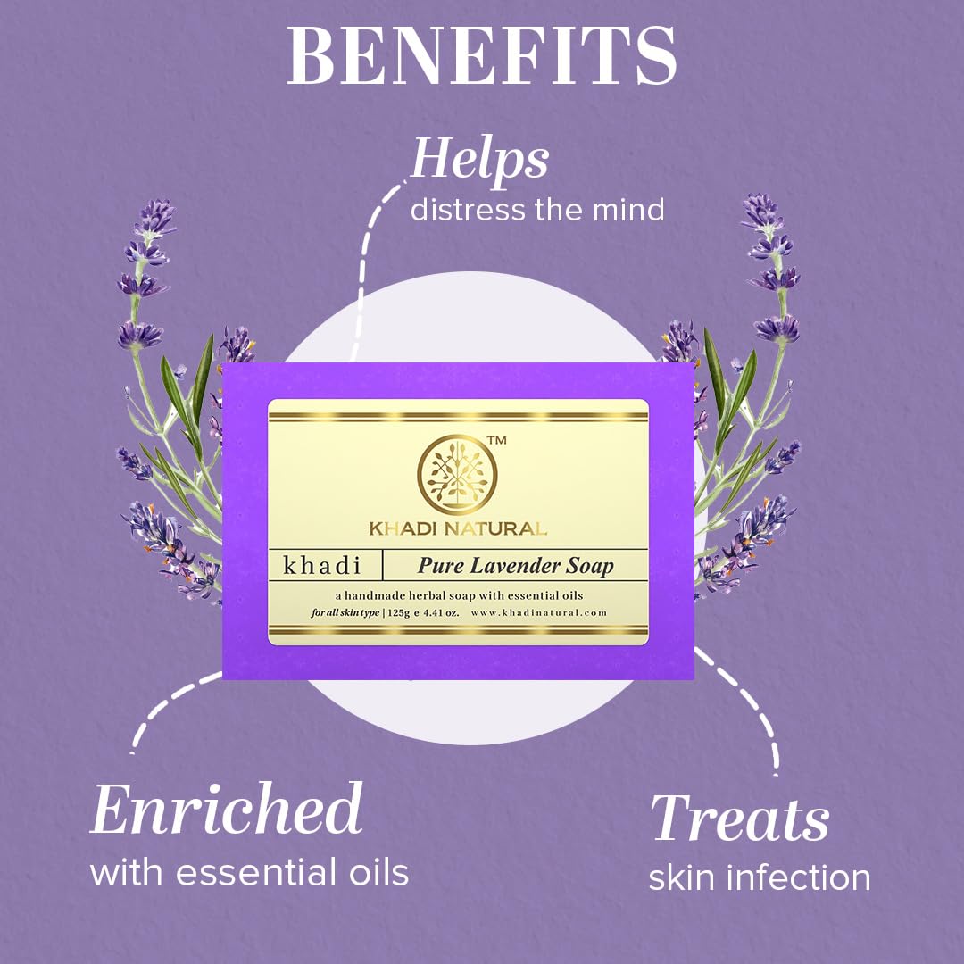 Khadi Natural Lavender Soap | Herbal Bathing Soap for Healthy Skin | Natural Soap with Essential Oils | Soap for relieving stress | Suitable for All Skin Types|Pack of 2 |125gm *2) (250 gm)