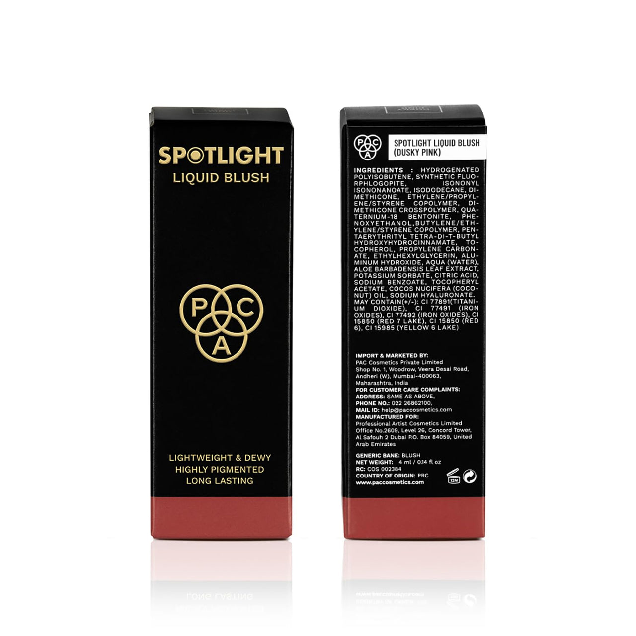 PAC Spotlight Liquid Blush for Cheeks | Highly Pigmented Long Lasting Dewy Finish | Lightweight Buildable & Blendable Formula | Suitable for All Skin Types | Dusty Pink - 4ml