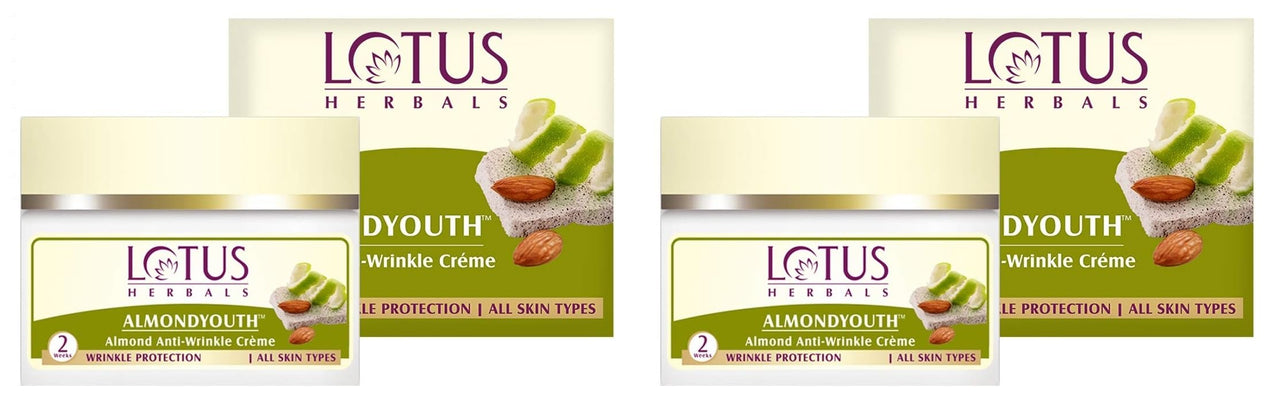 Lotus Herbals Almondyouth Almond Anti-Wrinkle Cream, 50g x Pack of 2