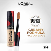 L'Oréal Paris Full Coverage Concealer, Waterproof Formula, For Undereye Circles and Blemishes, For Highlighting and Contouring, Infallible, Shade: 314, 10g