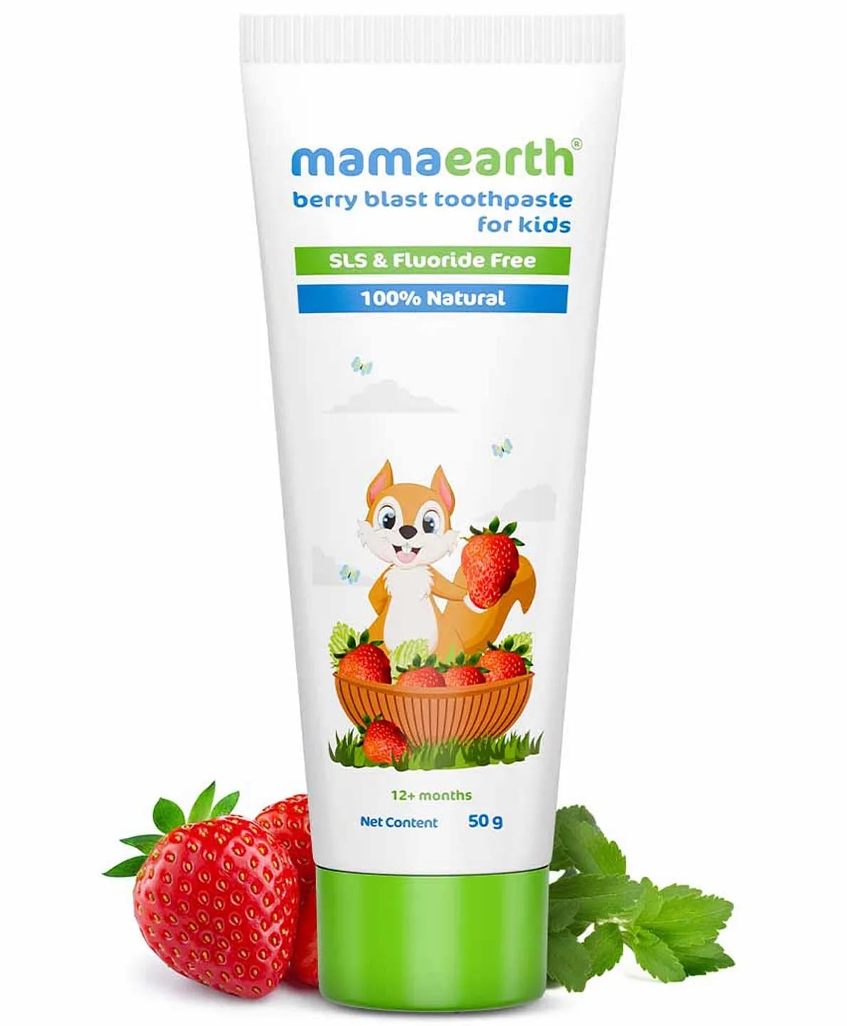 Mamaearth 100% Natural Berry Blast Kids Plaque Removal Toothpaste 50 Gm, Fluoride Free, SLS Free, No Artificial Flavours, Best for baby