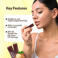 WOW Skin Science Shea Butter & Ceramides Repairing Lip Balm With Spf 50 Brightening Lip Balm For Pigmentation | With Vitamin C & Kojic Acid | 4G Brown